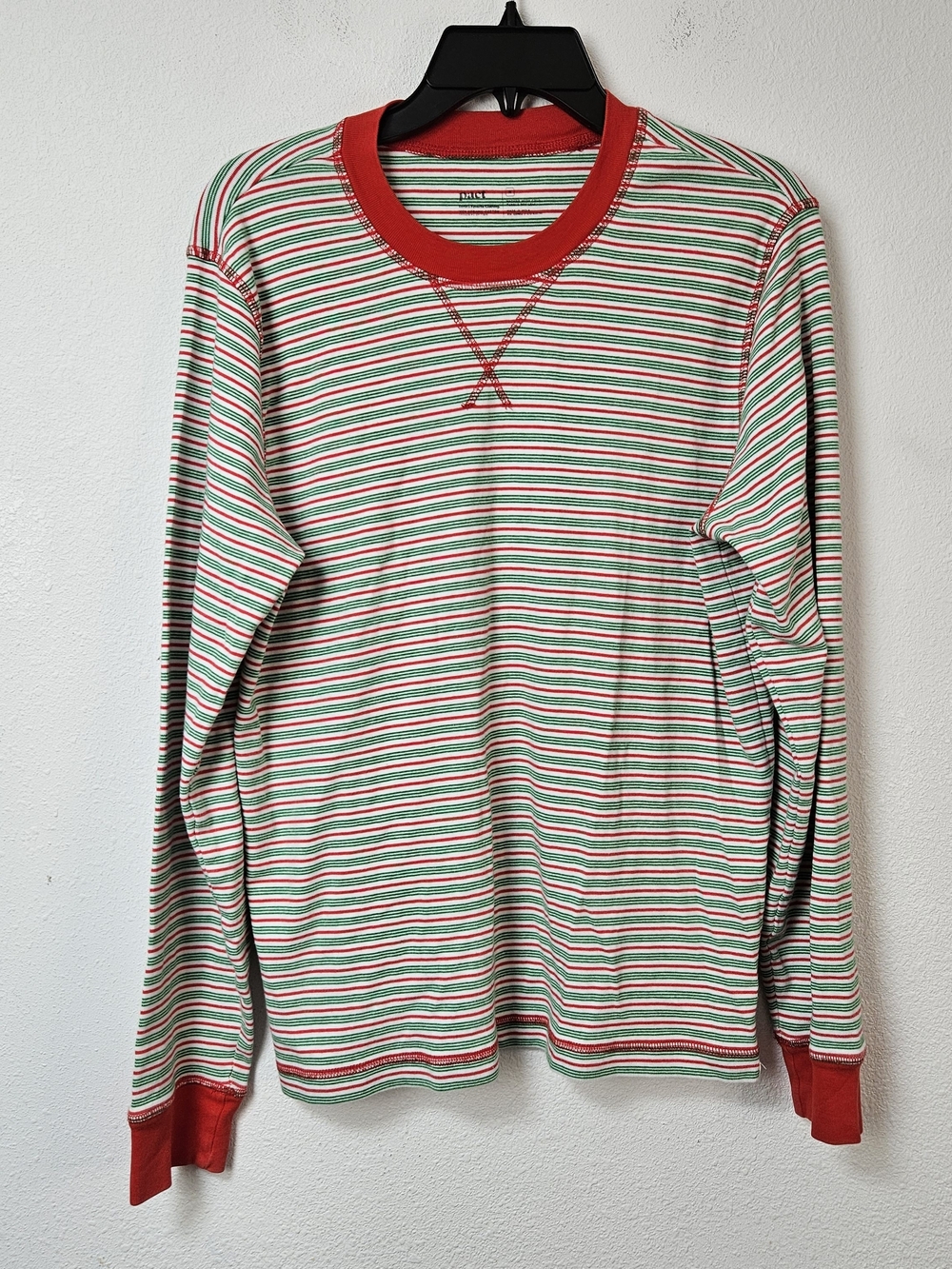 PACT, Green & White Striped Long-Sleeve Crewneck Size Medium Organic Cotton